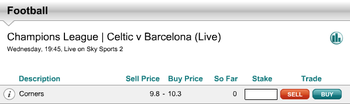 Total Corners at an Opening Price of 9.8-10.3 – Celtic Vs Barcelona