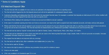 Example of free bet terms & conditions from Betfred.